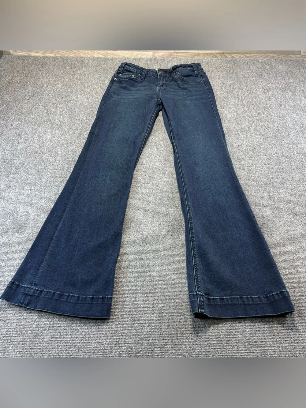 Rock & Roll Denim Woman's Jeans Size 26/34 Flare Bell Bottom Mid Rise Dark Wash